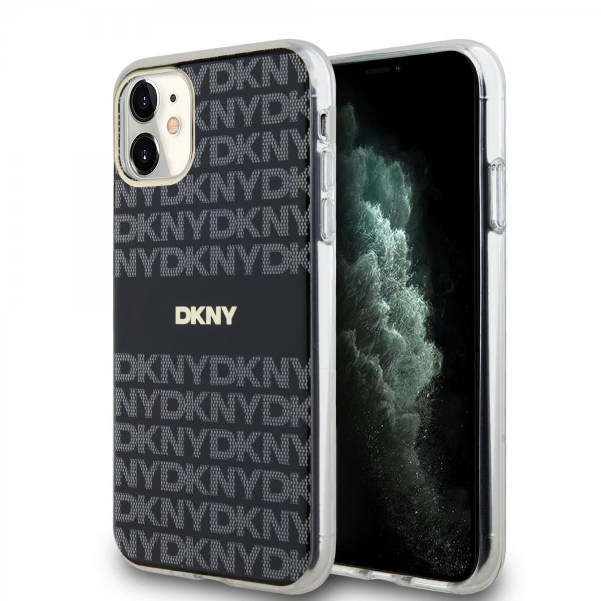 Zadní Kryt DKNY PC/TPU Repeat Pattern Tonal Stripe Magsafe pro iPhone 11 černý - náhled 1