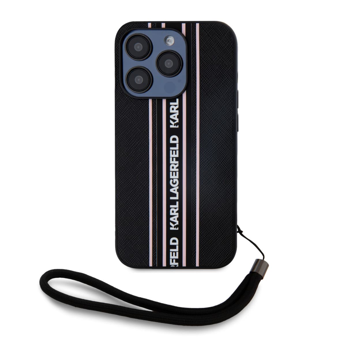 Karl Lagerfeld PU Saffiano Athleisure Stripe and Strap Zadní Kryt pro iPhone 15 Pro Max Pink - náhled 1