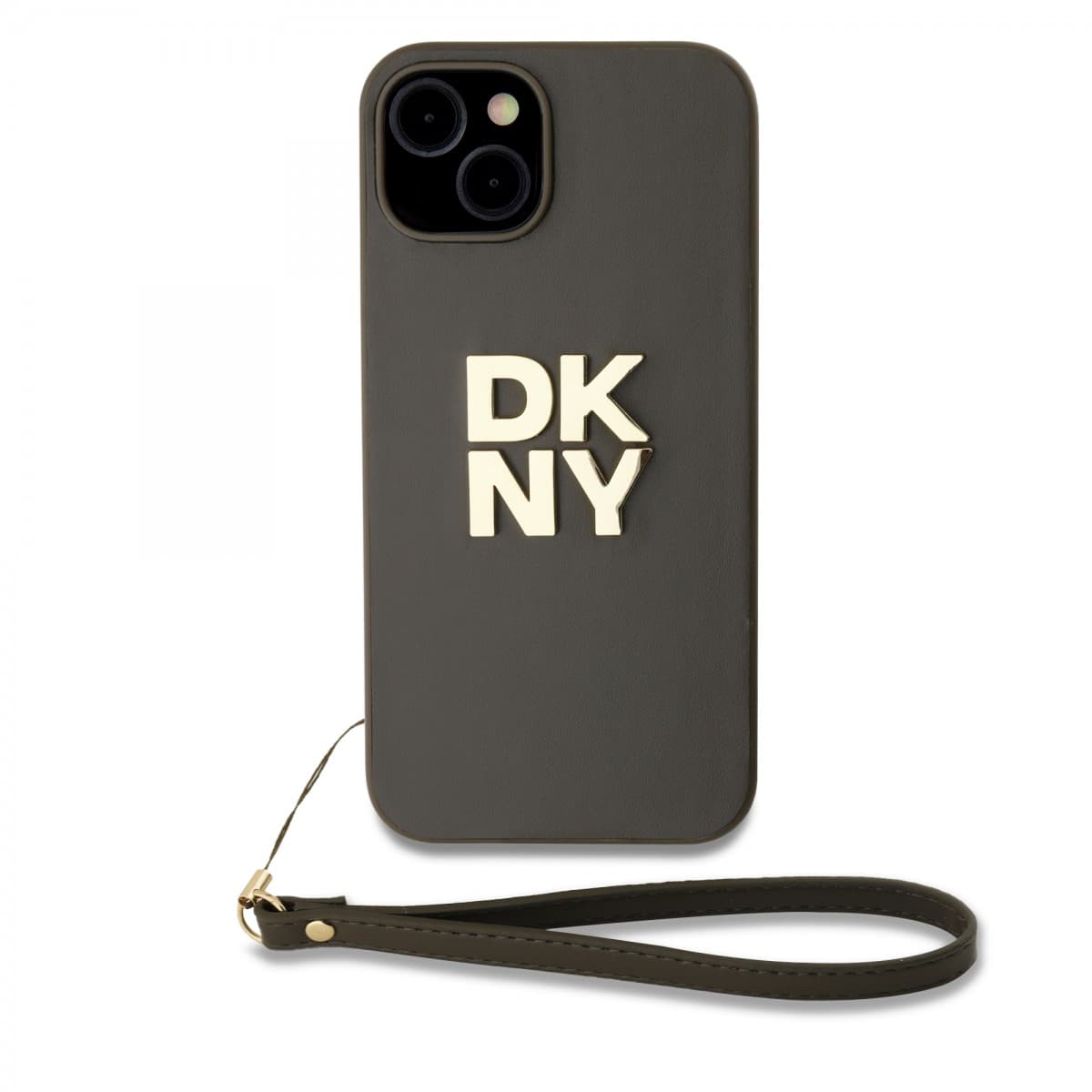 Zadní Kryt DKNY PU Leather Stack Logo Wrist Strap pro iPhone 14 zelený - náhled 1