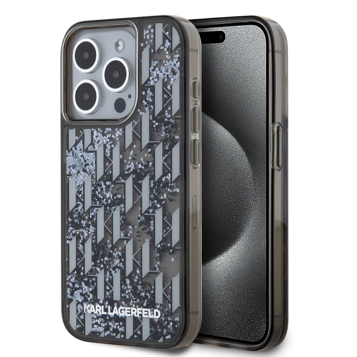 Karl Lagerfeld Liquid Glitter Monogram Gradient Zadní Kryt pro iPhone 15 Pro Max Black - náhled 1