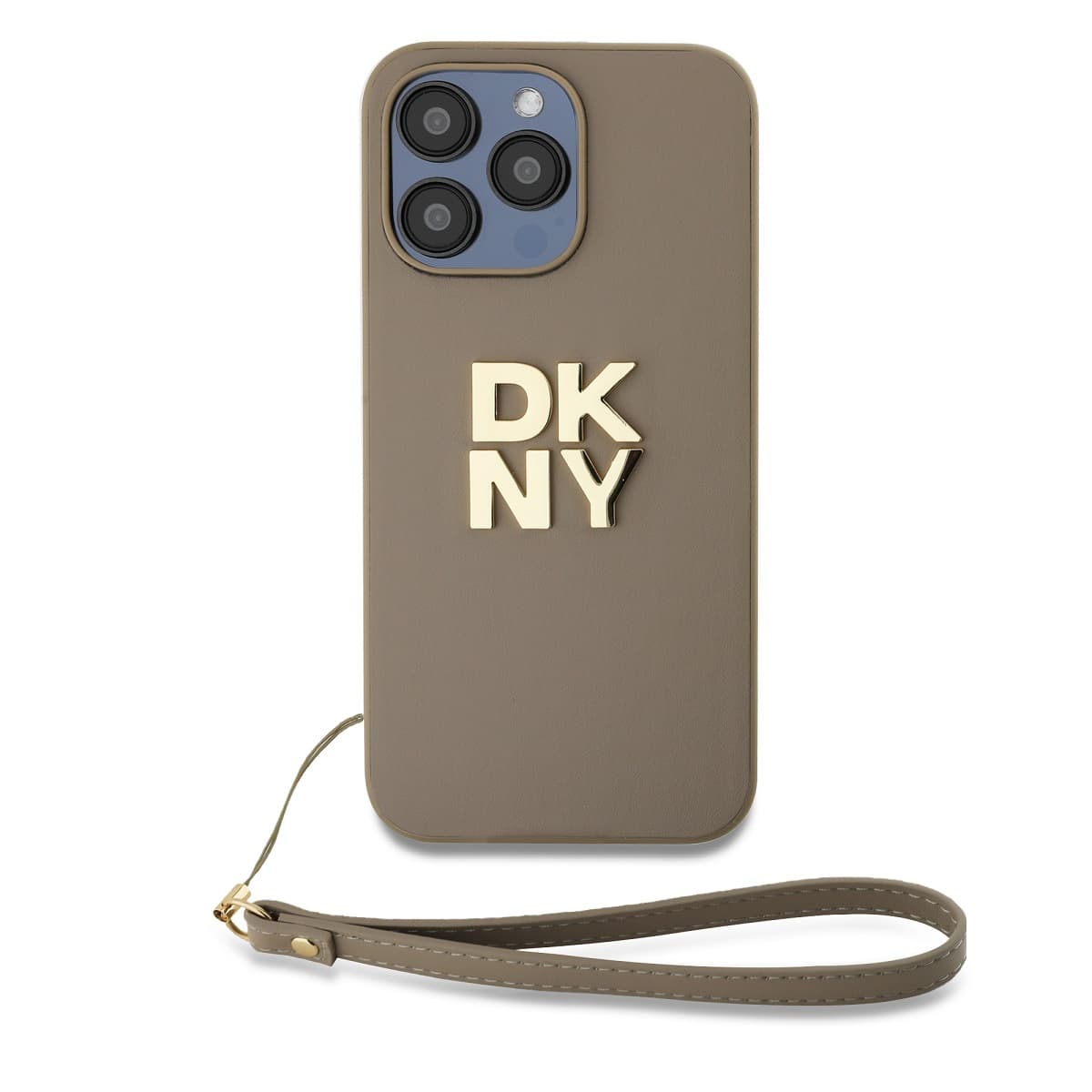 Zadní Kryt DKNY PU Leather Stack Logo Wrist Strap na iPhone 15 Pro Max Beige - náhled 1