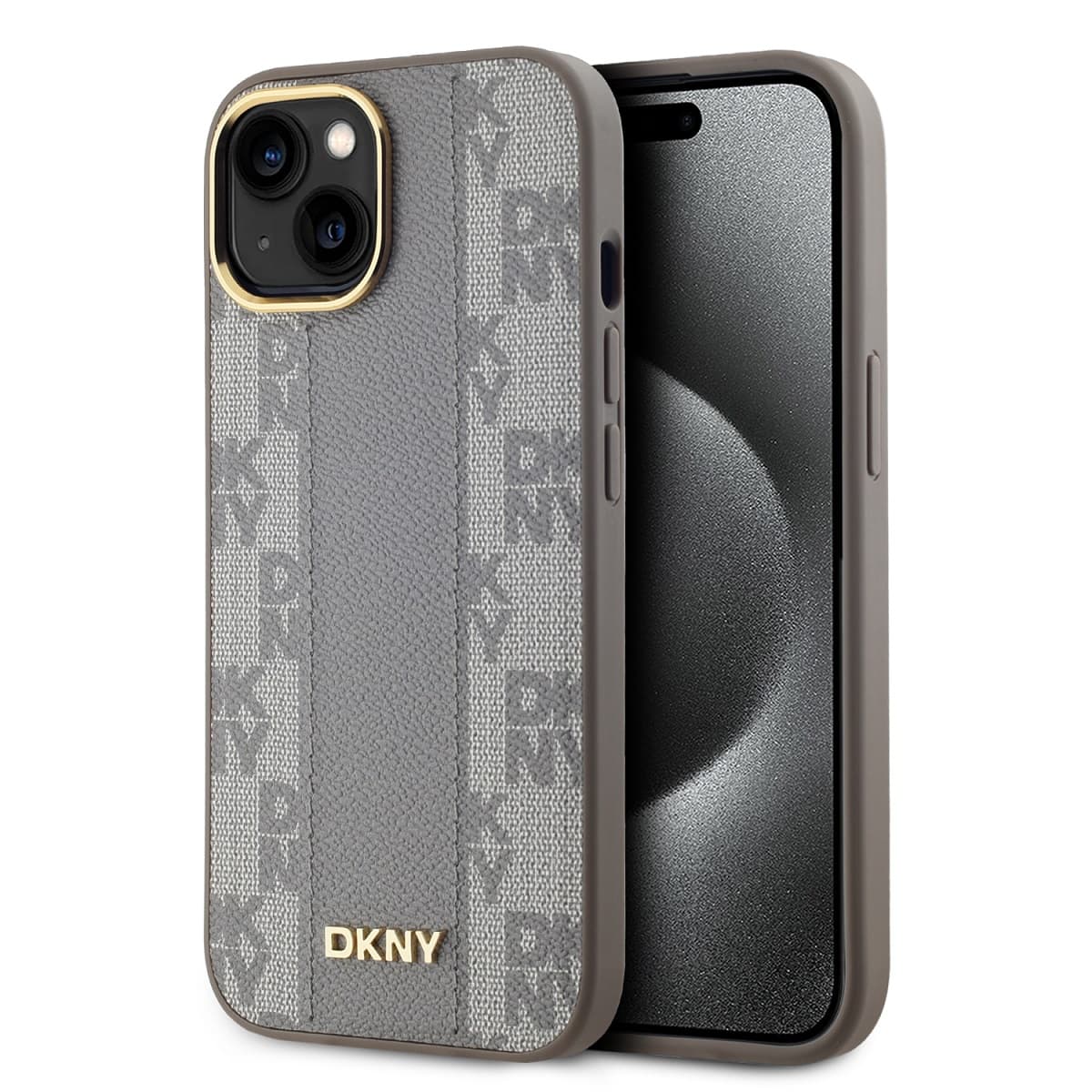Zadní Kryt DKNY PU Leather Checkered Pattern Magsafe na iPhone 15 Beige - náhled 1