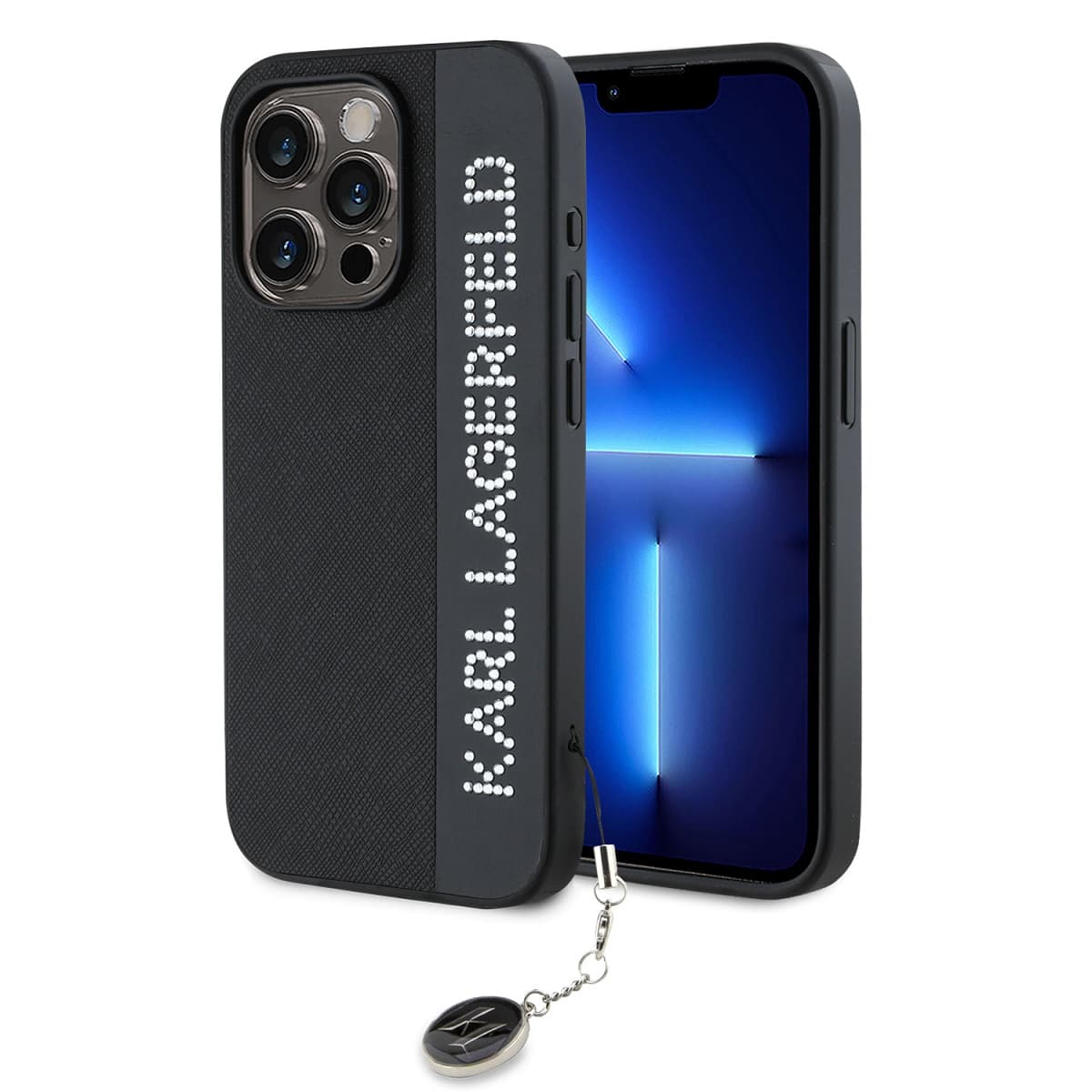 Karl Lagerfeld PU Saffiano Rhinestone Charm Zadní Kryt pro iPhone 15 Pro Max Black - náhled 1