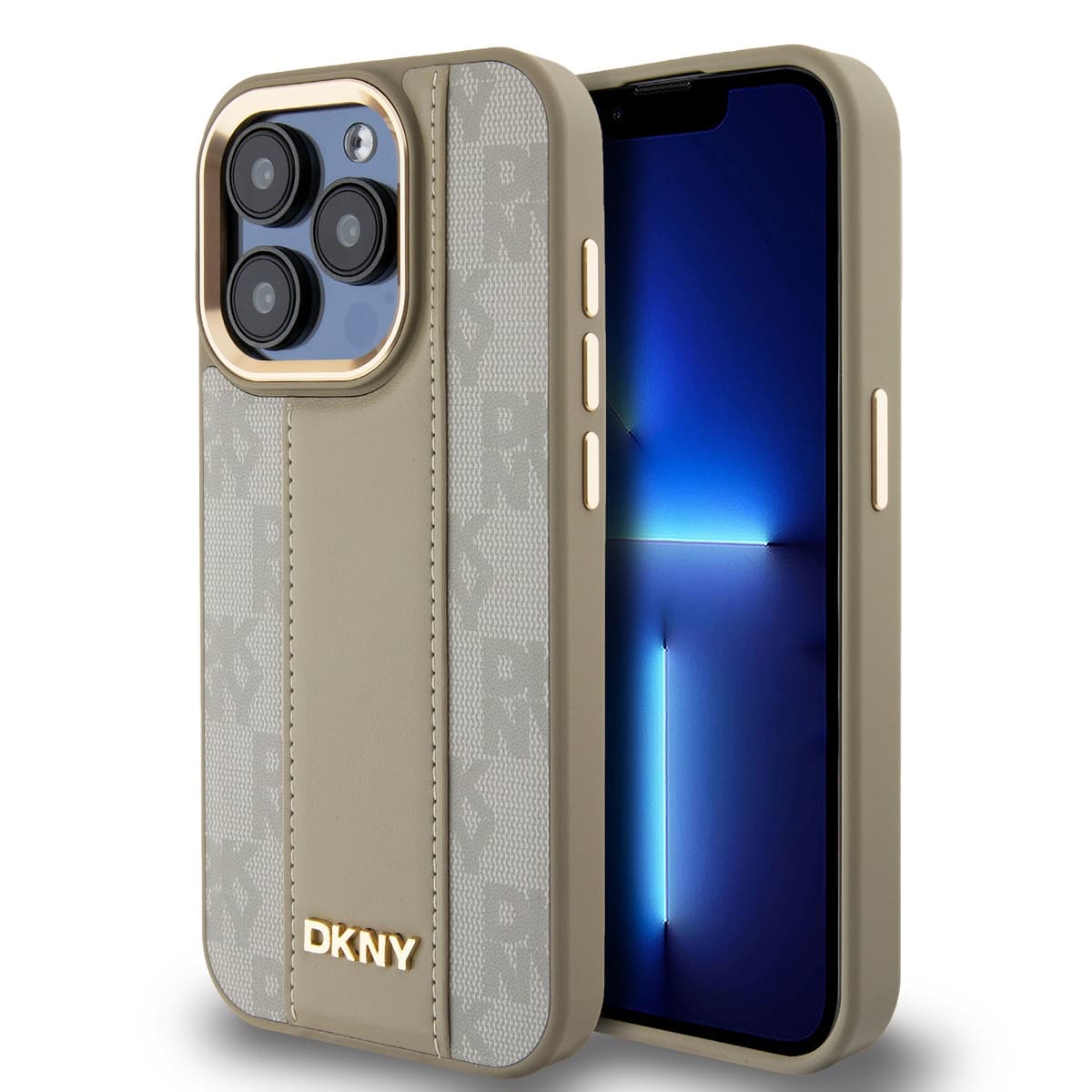 DKNY PU Leather Checkered Pattern Magsafe Zadní Kryt pro iPhone 15 Pro Beige - náhled 1