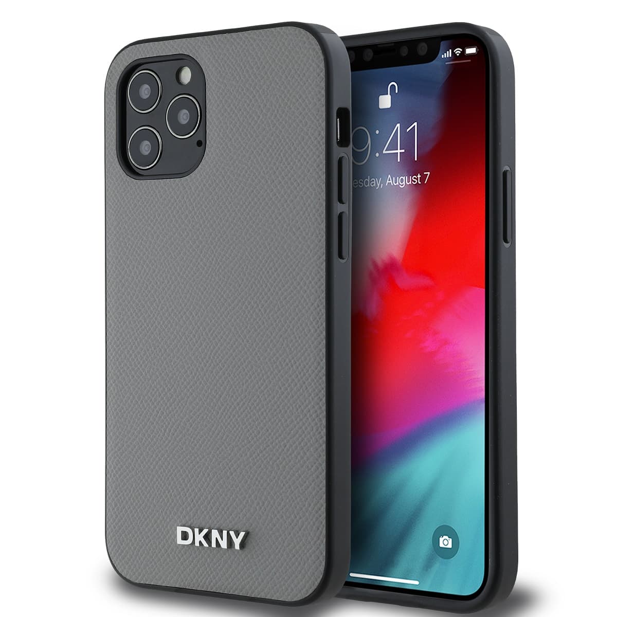 DKNY PU Leather Silver Metal Logo Magsafe Zadní Kryt pro iPhone 12/12 Pro Grey - náhled 1