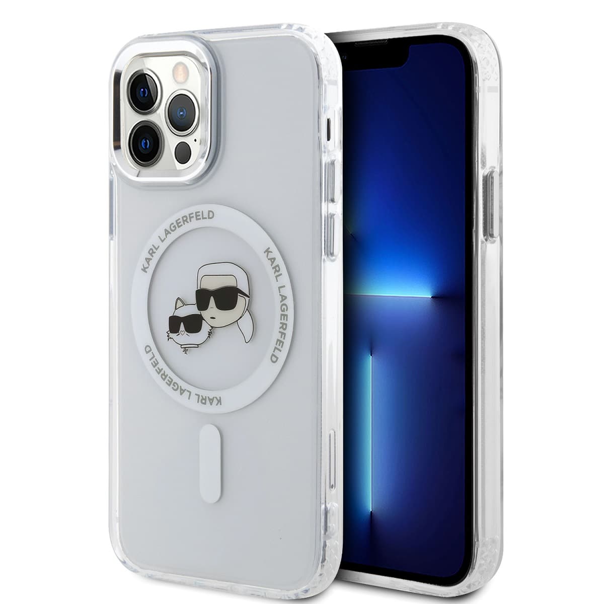 Karl Lagerfeld IML K&amp;CH Heads Metal Frame MagSafe Zadní Kryt pro iPhone 12/12 Pro Transparent - náhled 1