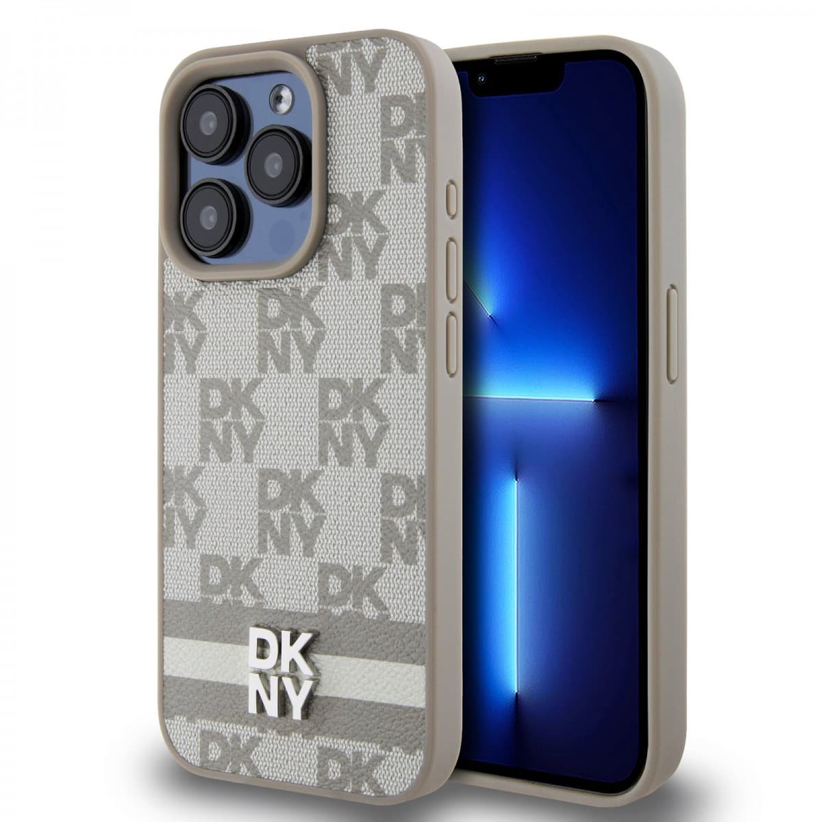 Zadní kryt KNY PU Leather Checkered Pattern and Stripe pro iPhone 13 Pro Max Beige - náhled 1