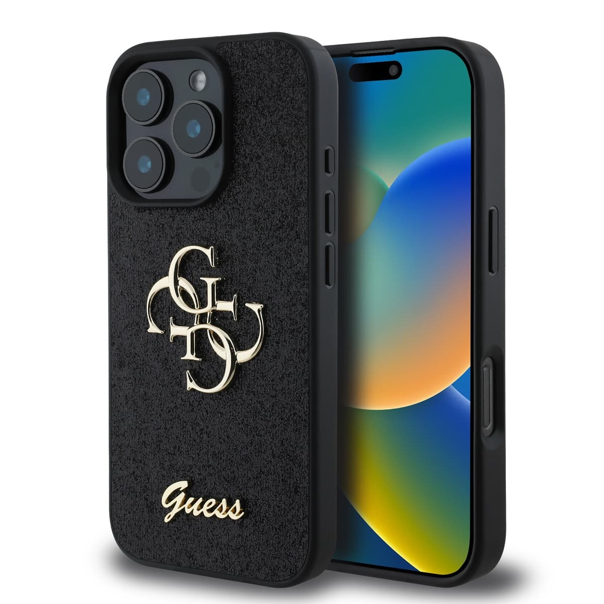 Zadní kryt Guess PU Fixed Glitter 4G Metal Logo pro iPhone 16 Pro Max Black - náhled 1