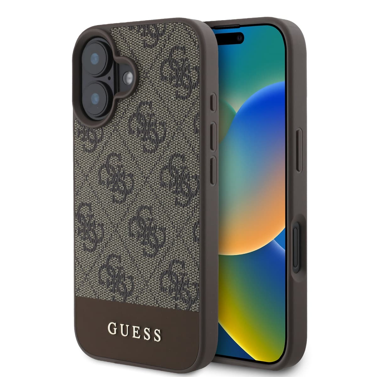 Zadní kryt Guess PU 4G Stripe pro iPhone 16 Brown - náhled 1