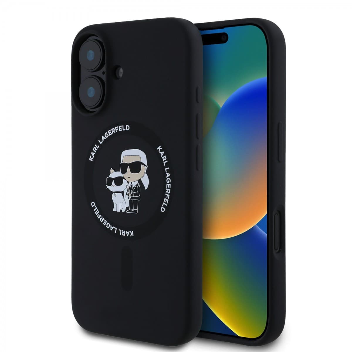 Zadní kryt Karl Lagerfeld Liquid Silicone Karl and Choupette MagSafe pro iPhone 16 Black - náhled 1