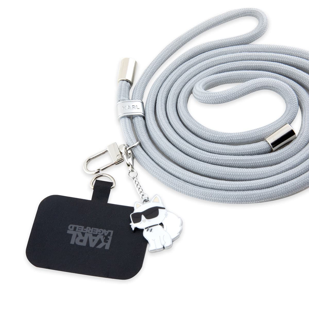 Šňůrka Karl Lagerfeld Universal Crossbody Cord and Choupette Pins Grey - náhled 1