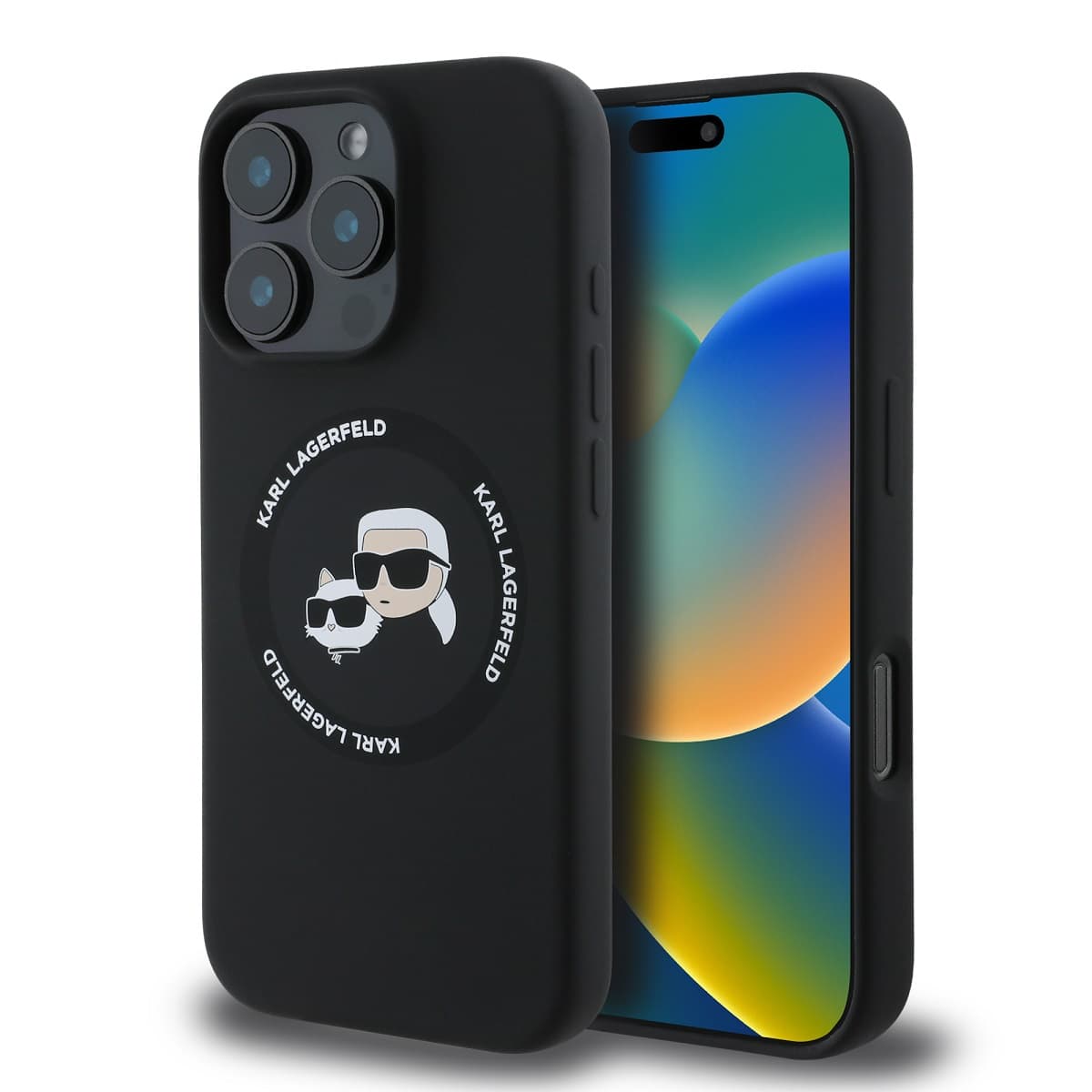 Zadní kryt Karl Lagerfeld Liquid Silicone K&amp;CH Heads MagSafe pro iPhone 16 Pro Max Black