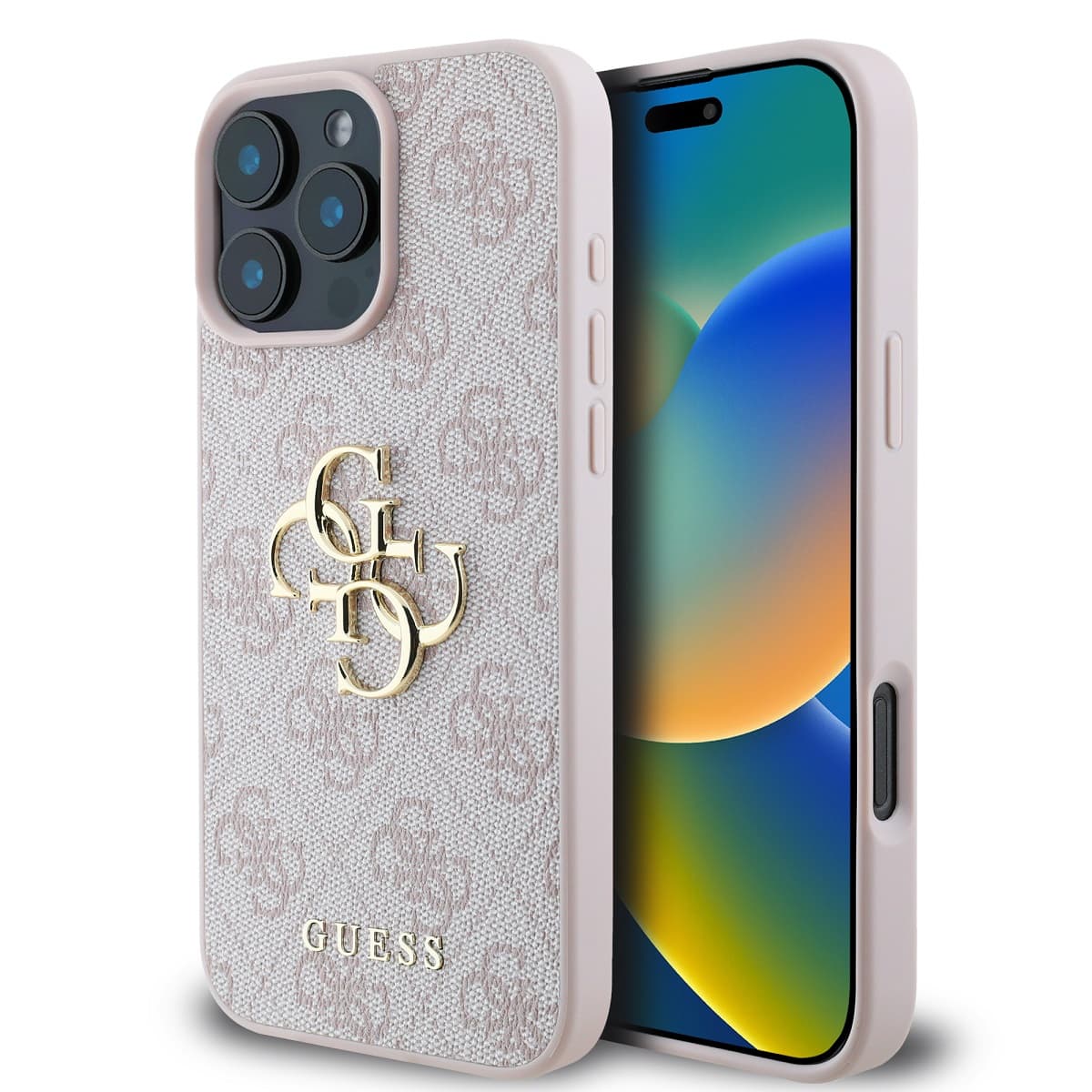 Originální zadní kryt Guess PU 4G Metal Logo pro iPhone 16 Pro Pink - náhled 1