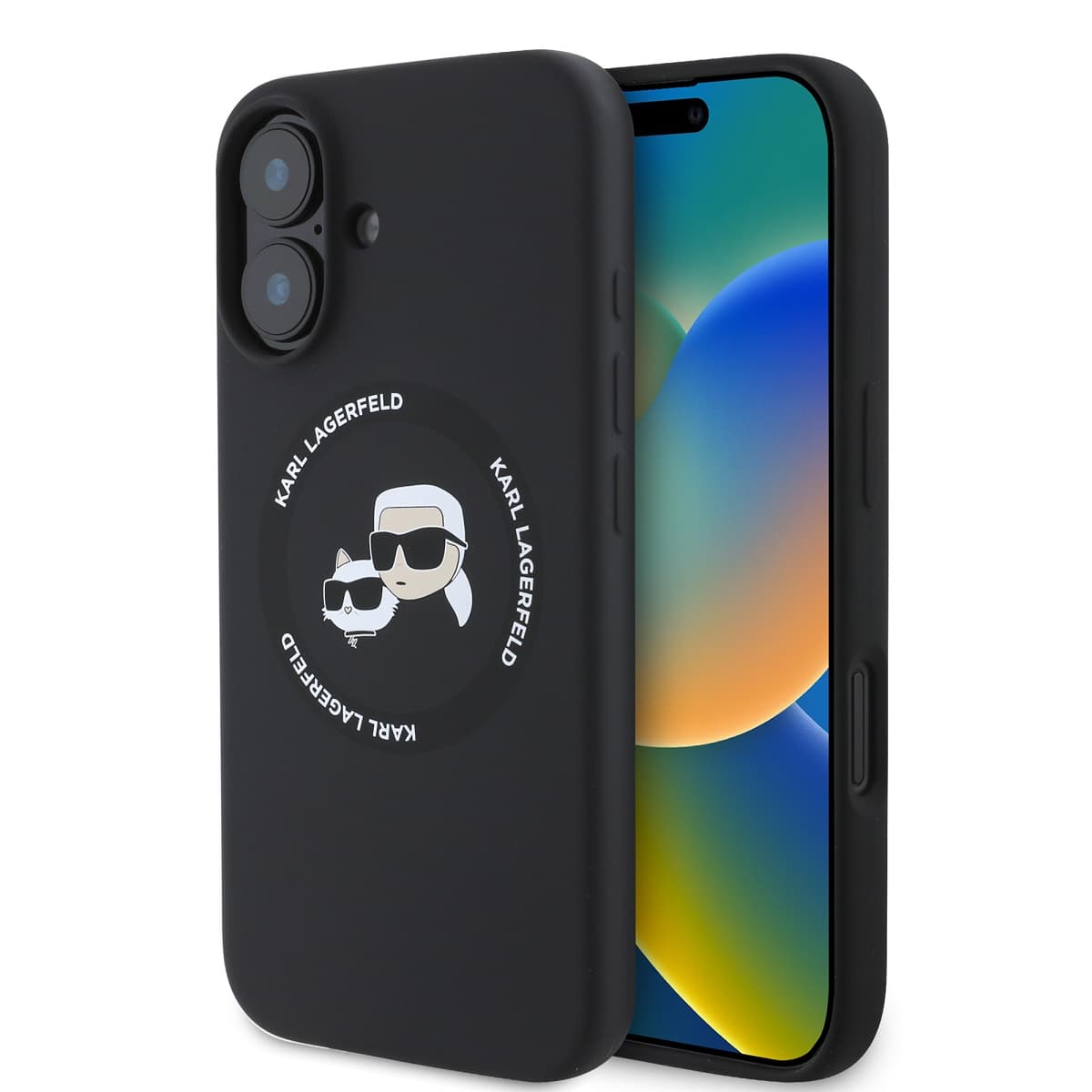 Zadní kryt Karl Lagerfeld Liquid Silicone K&amp;CH Heads MagSafe pro iPhone 16 Black