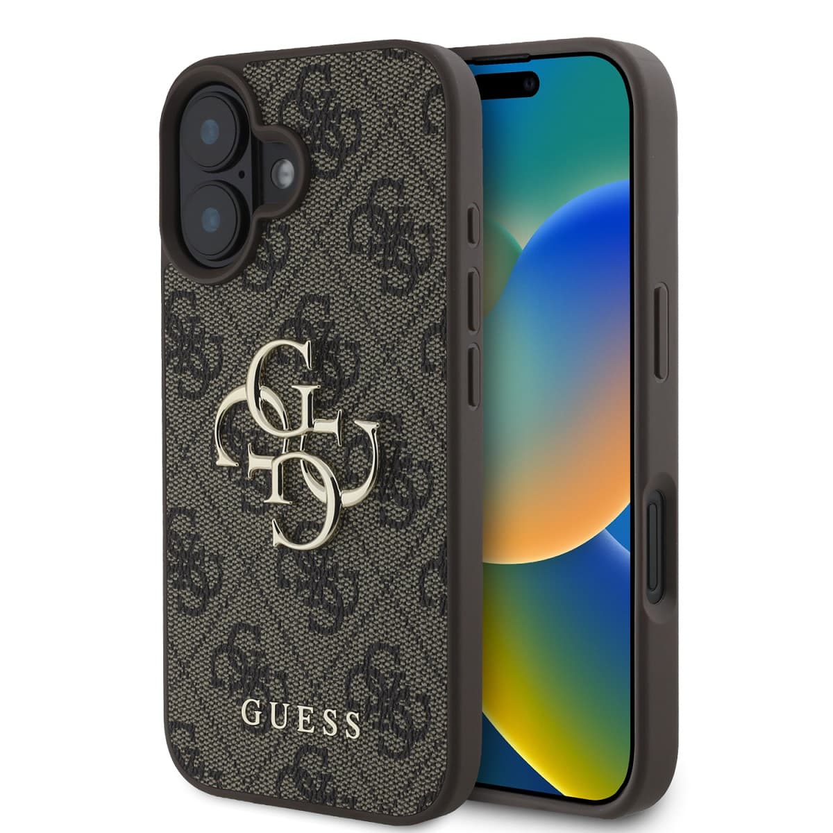 Originální zadní kryt Guess PU 4G Metal Logo pro iPhone 16 Brown - náhled 1