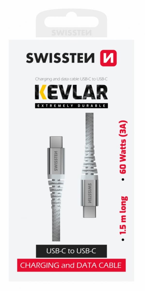 Datový kabel Swissten ARAMID REINFORCED USB-C - USB-C 1,5 m bílý - náhled 1