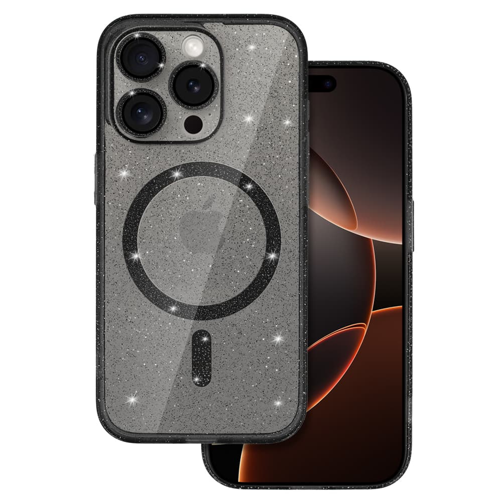 Zadní kryt Glitter Magsafe pro iPhone 16 Pro černý čirý - náhled 1