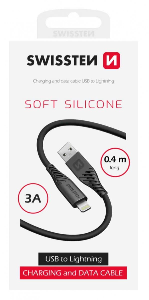 Datový kabel Swissten Soft Silicone USB-A - Lightning 0,4 m černý - náhled 1