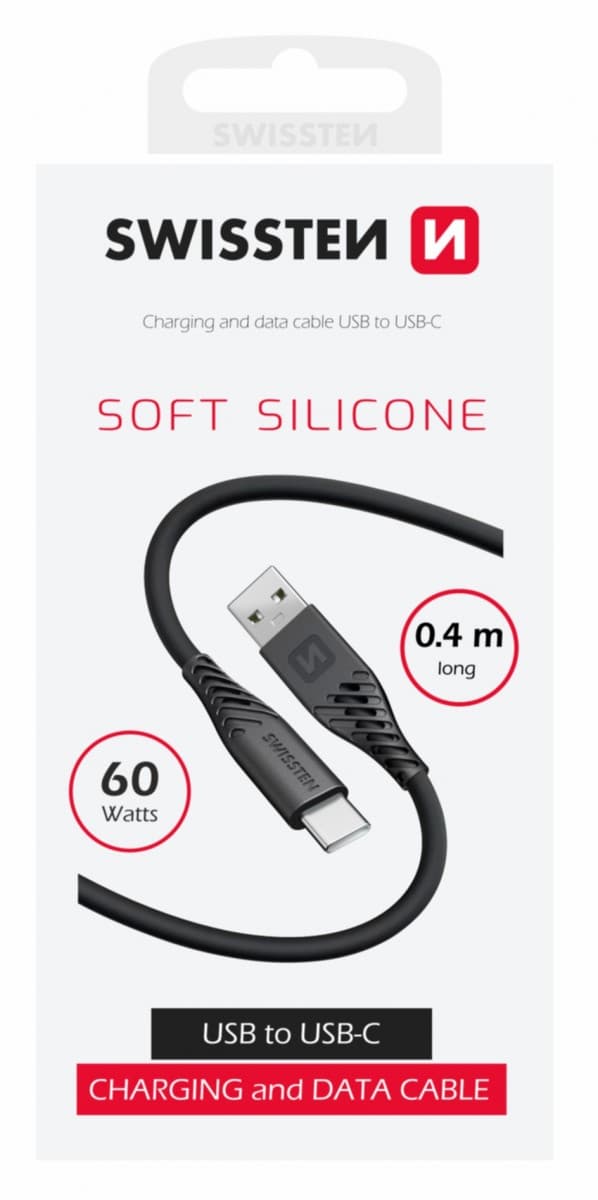 Datový kabel Swissten Soft Silicone USB-A - USB-C 0,4 m černý - náhled 1