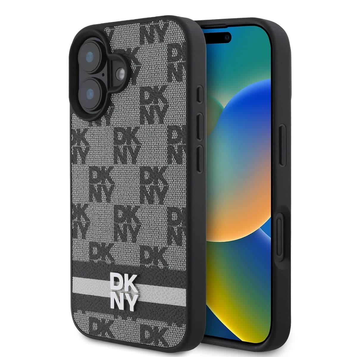 Zadní kryt DKNY PU Leather Checkered Pattern and Stripe pro iPhone 16 Black - náhled 1