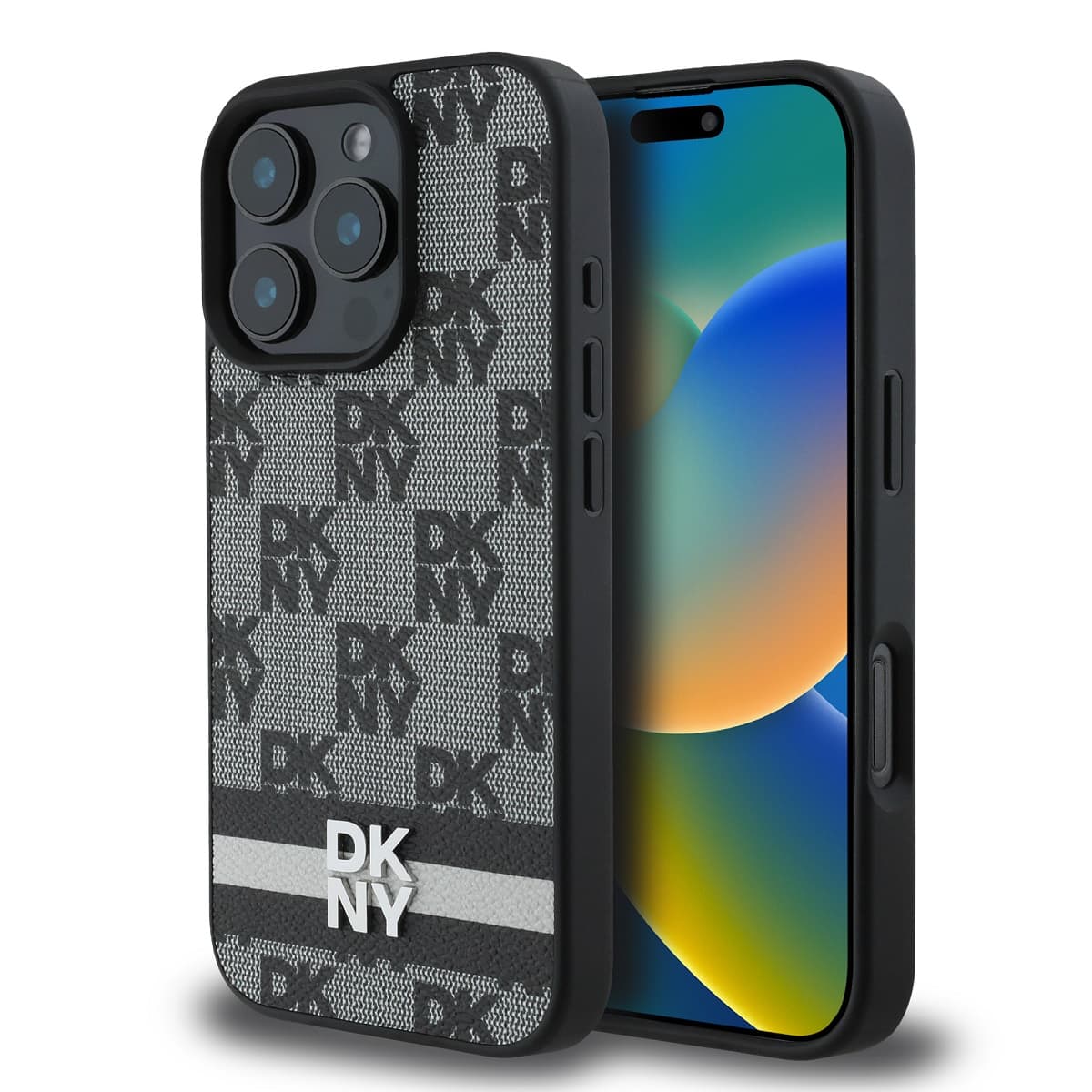 Zadní kryt DKNY PU Leather Checkered Pattern and Stripe pro iPhone 16 Pro Black - náhled 1