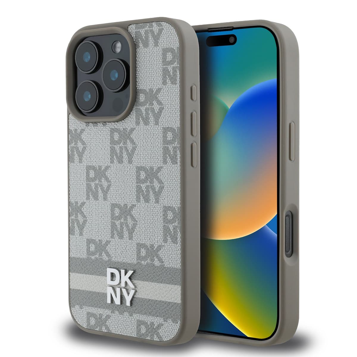 Zadní kryt DKNY PU Leather Checkered Pattern and Stripe pro iPhone 16 Pro Max Beige - náhled 1