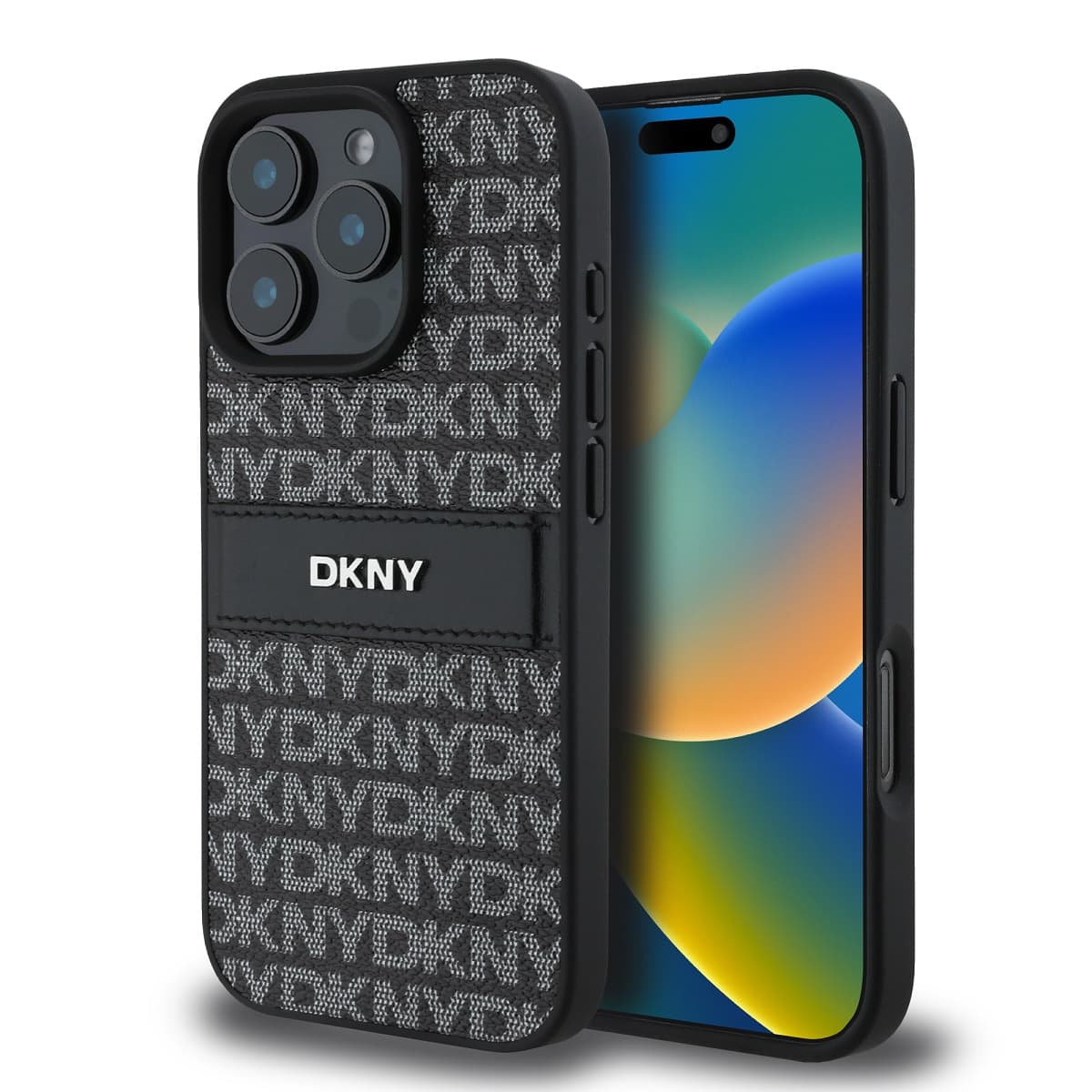 Zadní kryt DKNY PU Leather Repeat Pattern Tonal Stripe pro iPhone 16 Pro Max Black - náhled 1