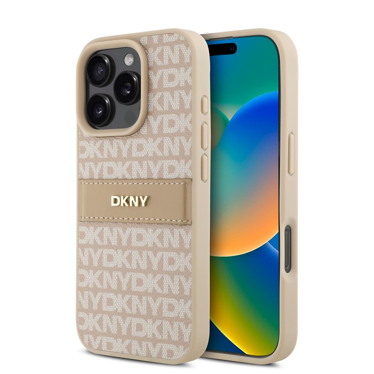 Zadní kryt DKNY PU Leather Repeat Pattern Tonal Stripe pro iPhone 16 Pro Max Pink - náhled 1