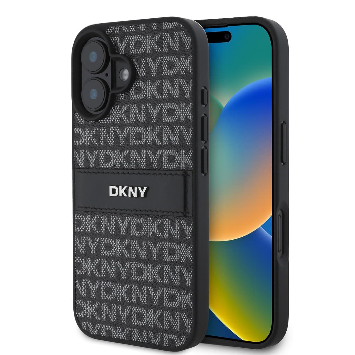Zadní kryt DKNY PU Leather Repeat Pattern Tonal Stripe pro iPhone 16 Plus Black - náhled 1