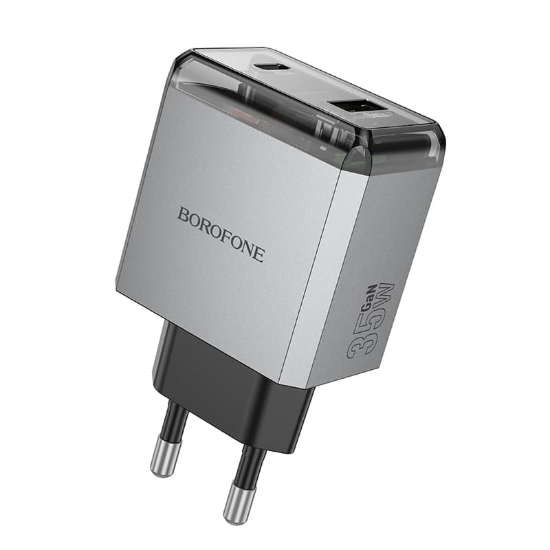 Adaptér Borofone BN20 Lena s funkcí rychlonabíjení Dual 35W šedý - náhled 1