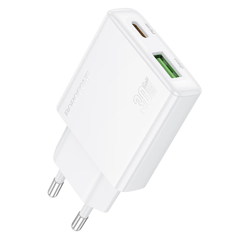 Adaptér Borofone BN25 Wish (Ultra Thin) s funkcí rychlonabíjení Dual 30W bílý - náhled 1