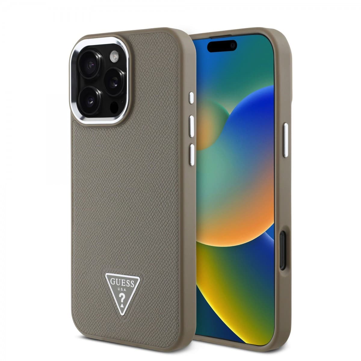 Zadní kryt Guess PU Grained Triangle Logo pro iPhone 16 Pro Max Brown - náhled 1
