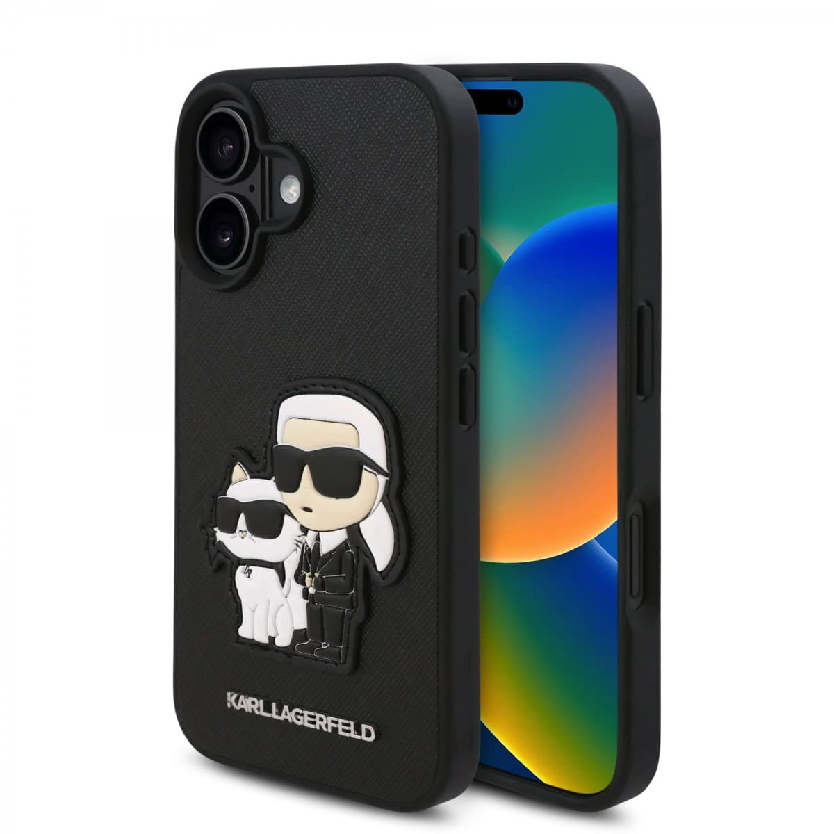 Zadní kryt Karl Lagerfeld PU Saffiano Karl and Choupette pro iPhone 16 Black - náhled 1
