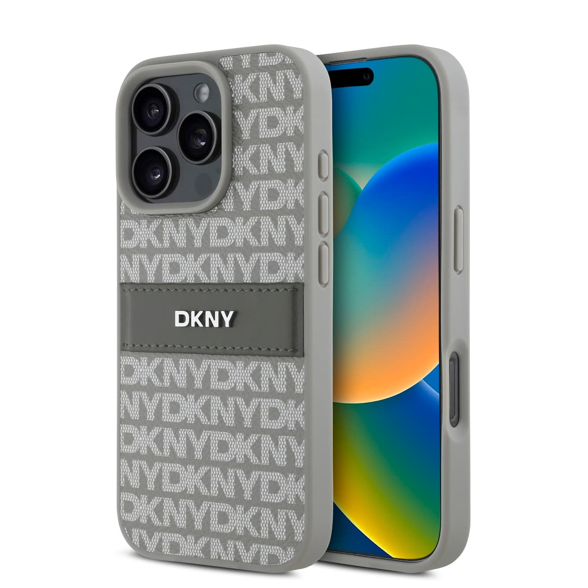 Zadní kryt DKNY PU Leather Repeat Pattern Tonal Stripe pro iPhone 16 Pro Max Beige - náhled 1