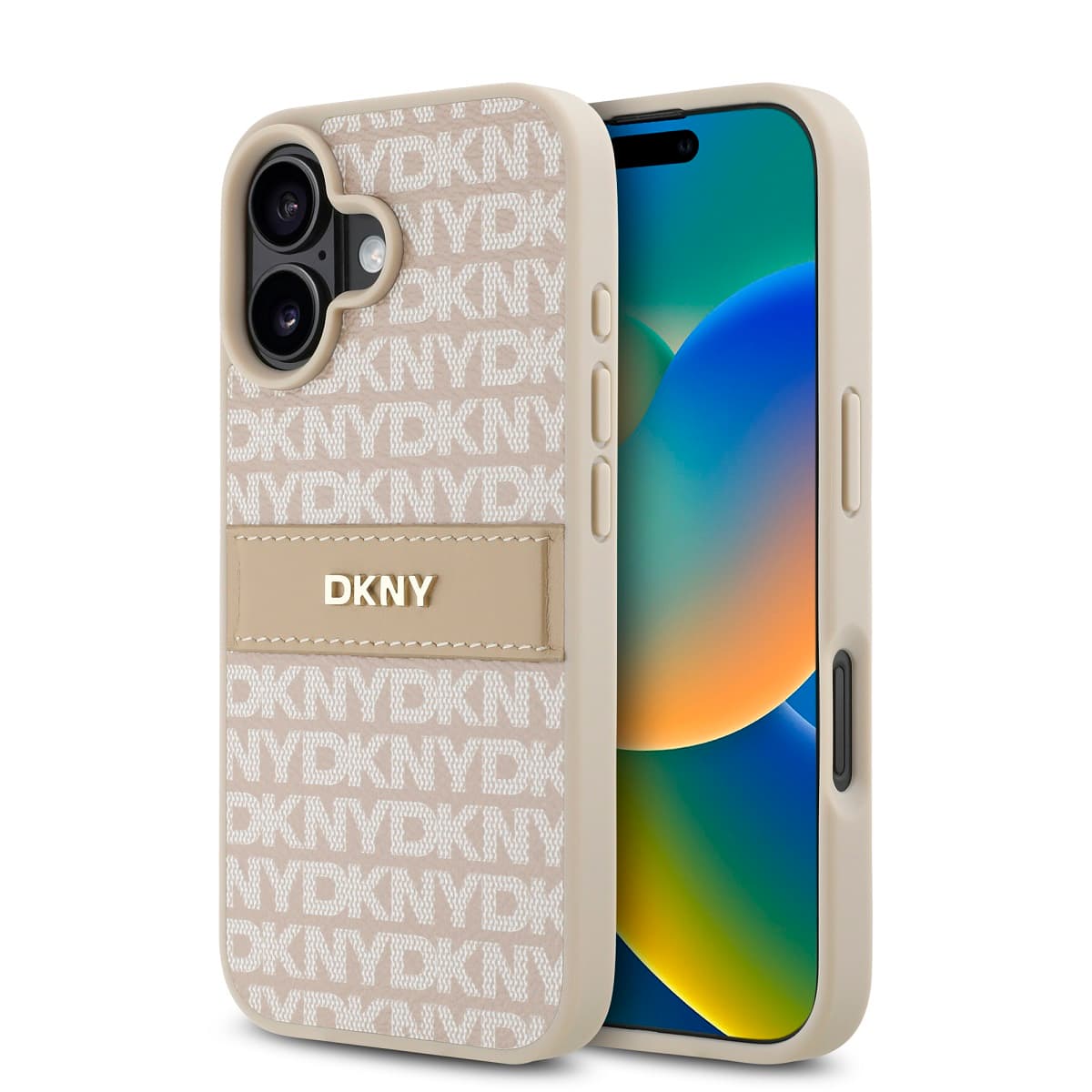 Zadní kryt DKNY PU Leather Repeat Pattern Tonal Stripe pro iPhone 16 Plus Pink - náhled 1
