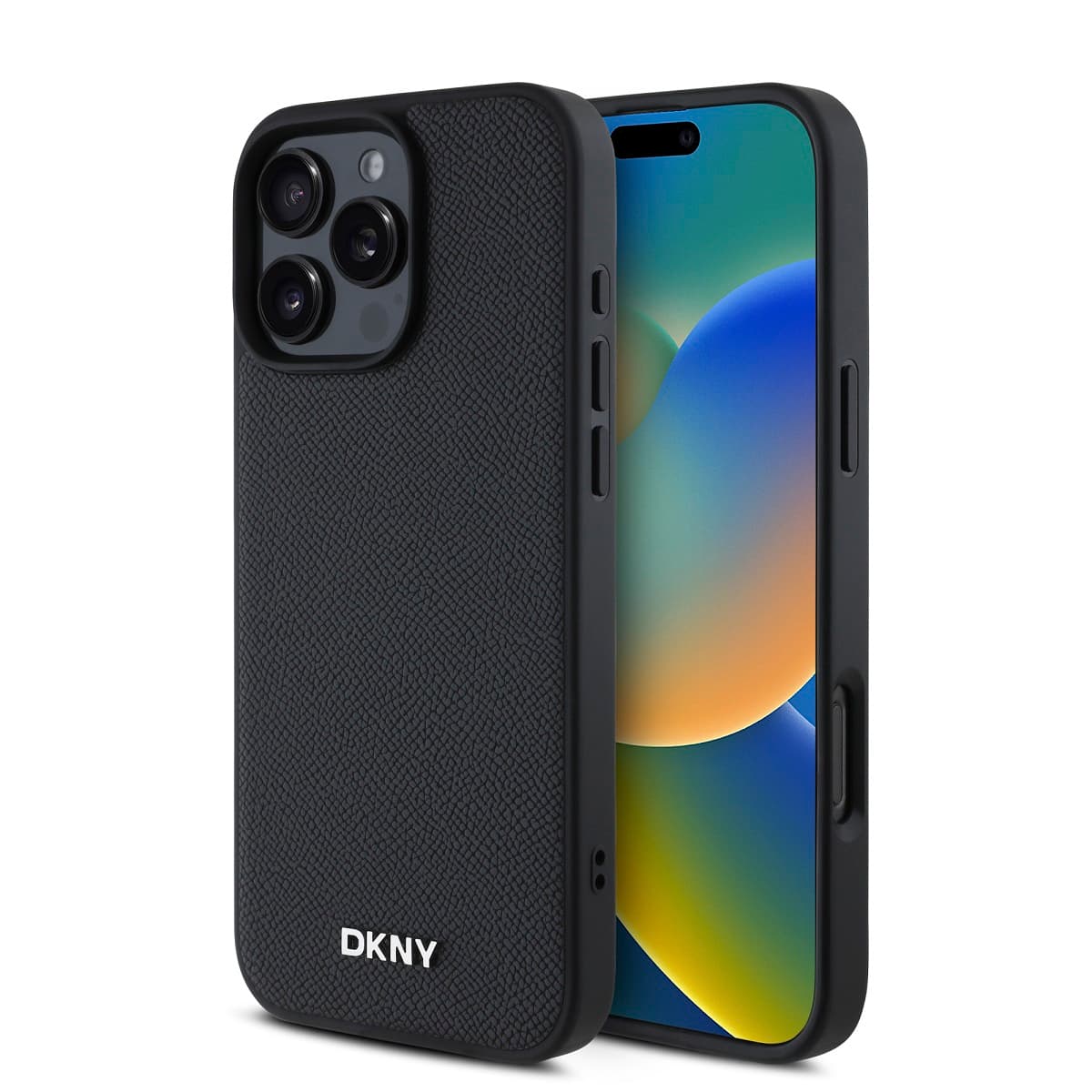 Zadní kryt DKNY PU Leather Silver Metal Logo Magsafe pro iPhone 16 Pro Black - náhled 1