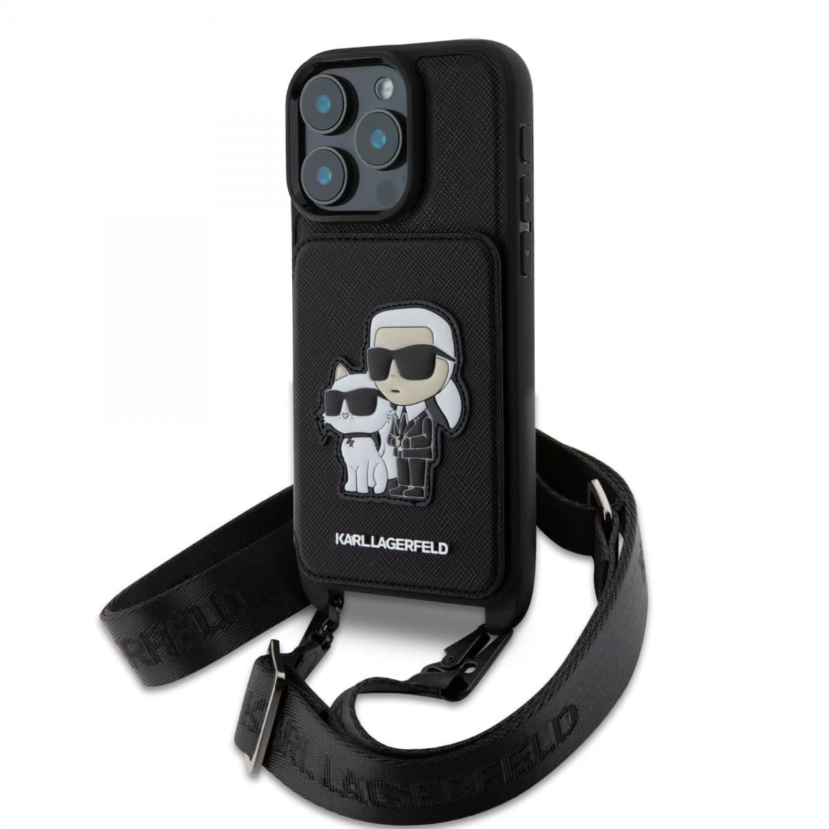 Zadní kryt Karl Lagerfeld Saffiano Crossbody Popruh Karl and Choupette pro iPhone 16 Pro Black - náhled 1