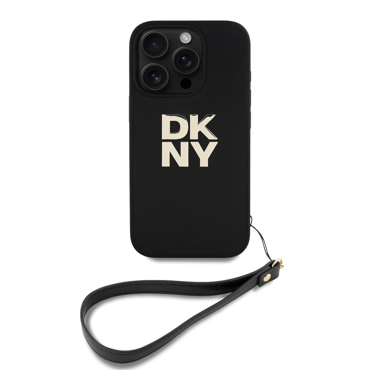 Zadní kryt DKNY PU Leather Stack Logo Wrist Strap pro iPhone 16 Pro Black - náhled 1