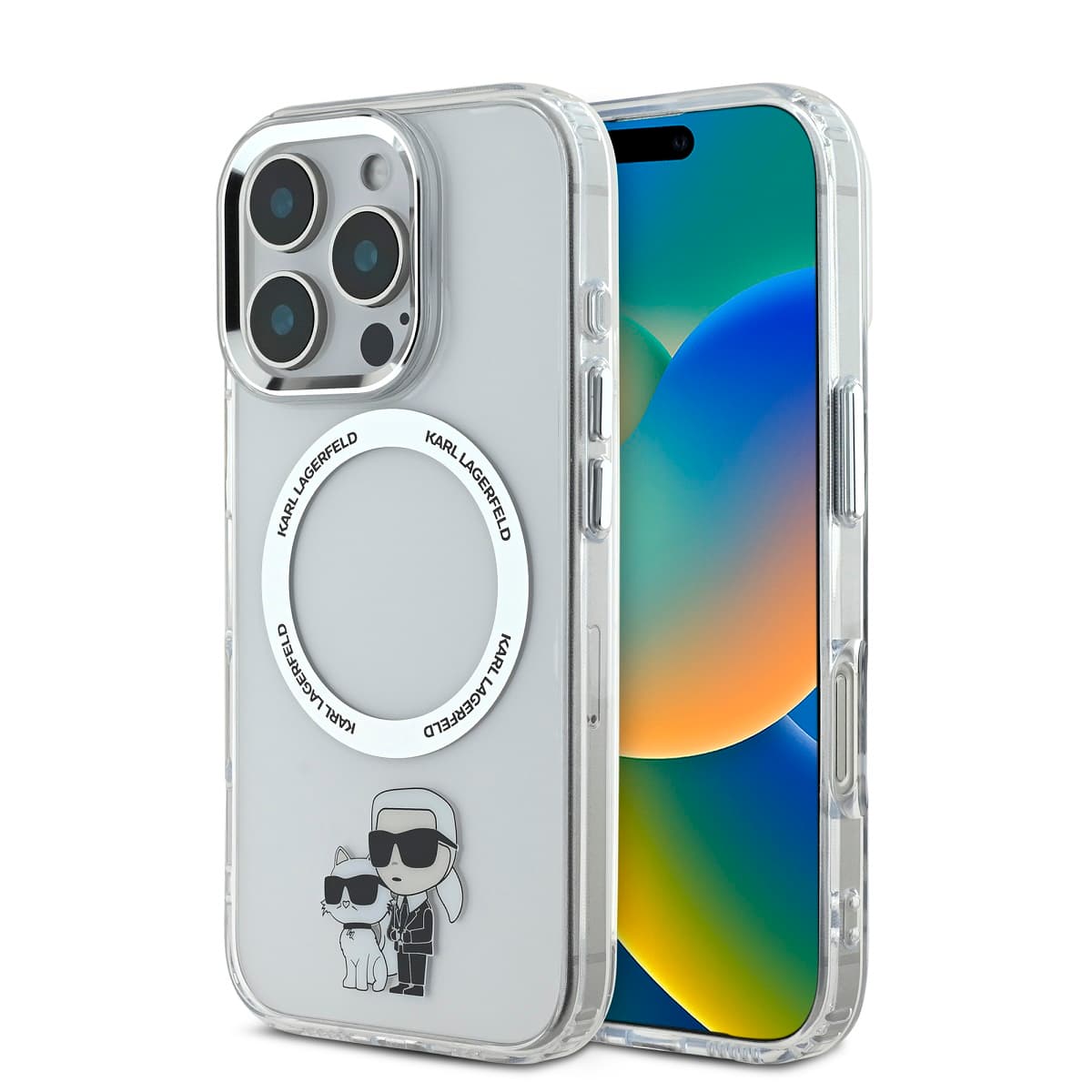 Zadní kryt Karl Lagerfeld IML Karl and Choupette MagSafe pro iPhone 16 Pro Max Transparent