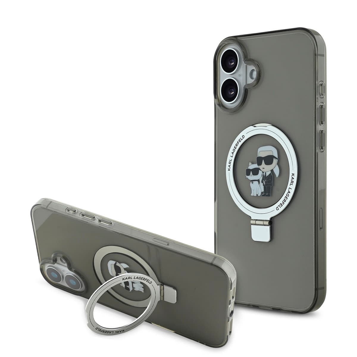 Zadní kryt Karl Lagerfeld Ringstand Karl and Choupette MagSafe pro iPhone 16 Black - náhled 1
