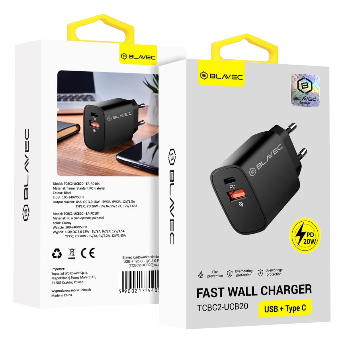 Adaptér Blavec BC2 s funkcí rychlonabíjení 20W Dual (TCBC2-UCB20) černý - náhled 1