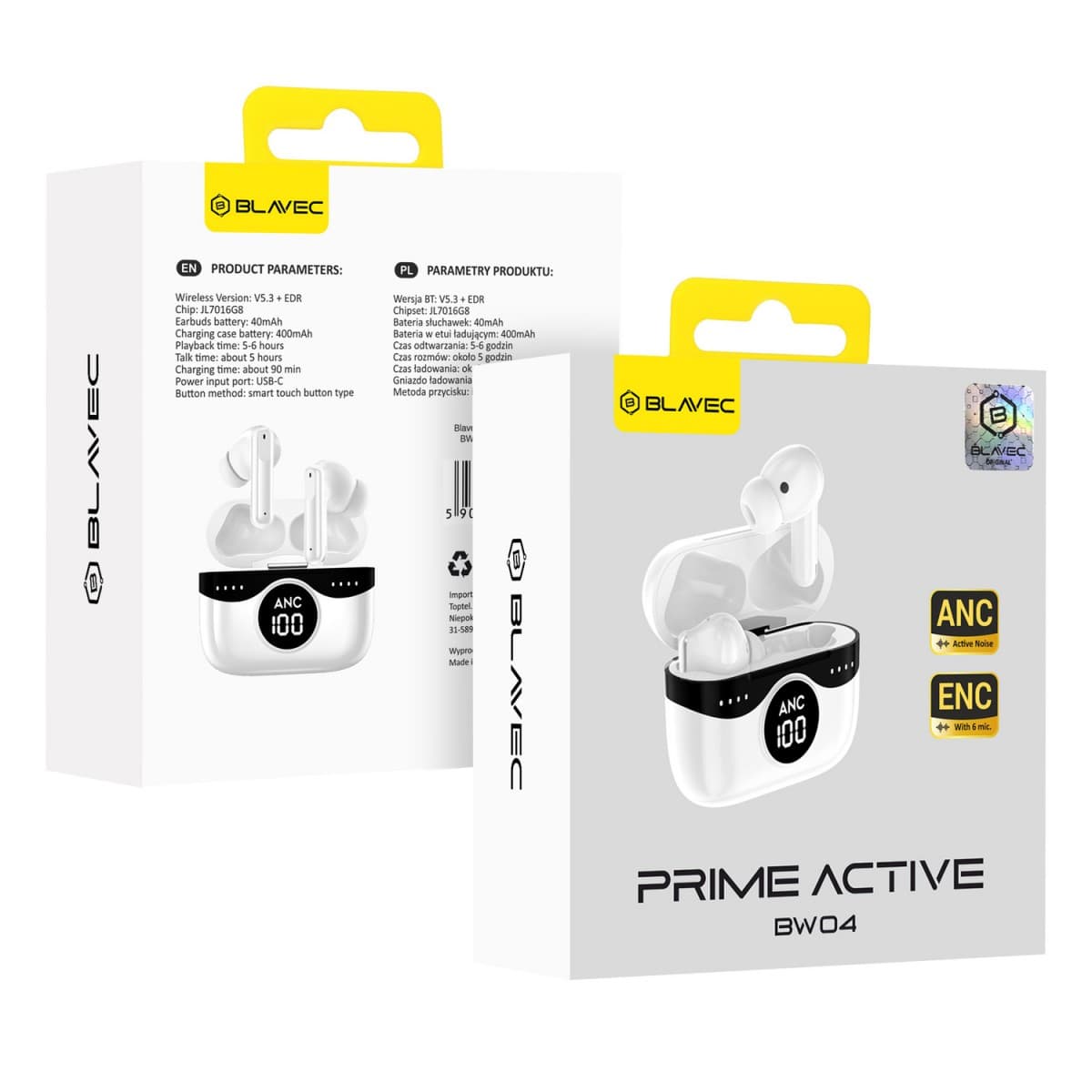 Bezdrátová sluchátka Blavec TWS BW04 Prime Active ANC+ENC (BW04PA-W) bílá - náhled 1