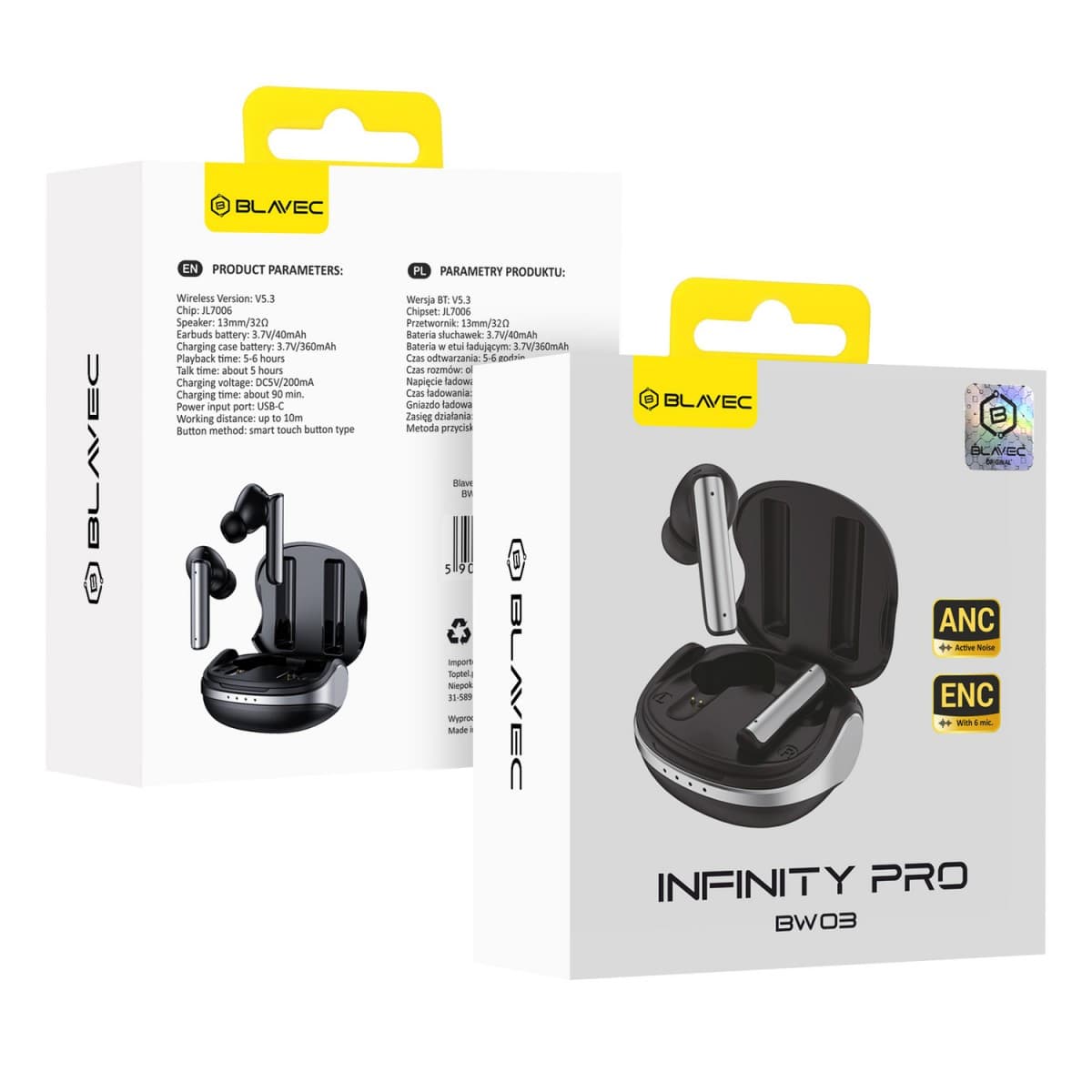 Bezdrátová sluchátka Blavec TWS BW03 Infinity Pro ANC+ENC (BW03IP-B) černá - náhled 1