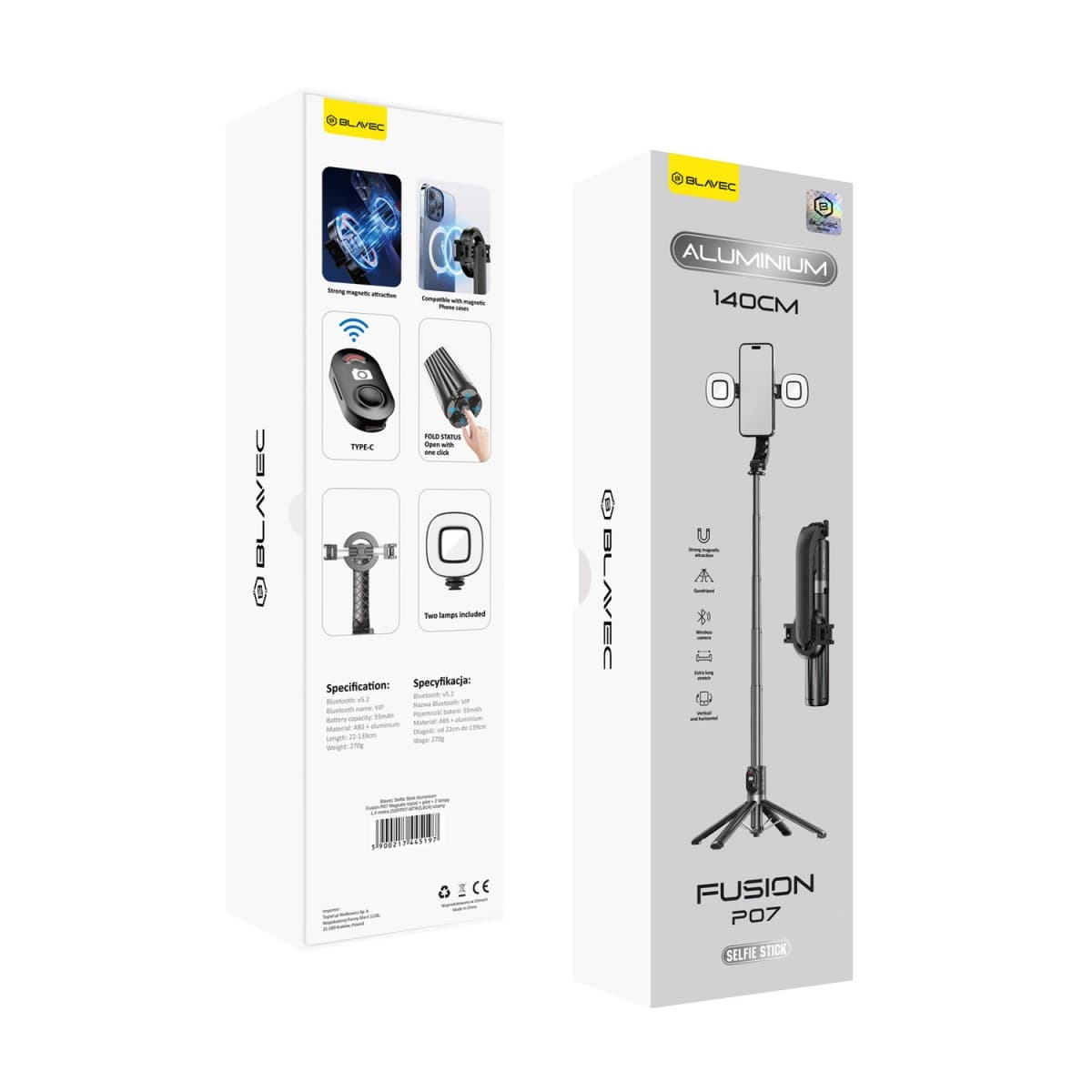 Selfie tripod tyč Blavec Aluminium Fusion P07 Magsafe 1,4m (SSFP07-MTR2LB14) černá - náhled 1