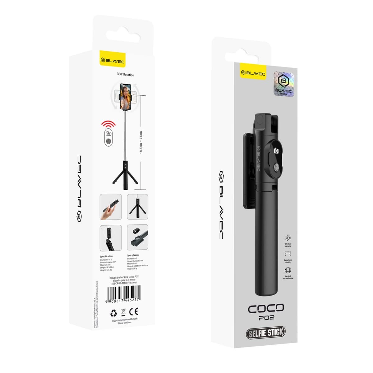 Selfie tripod tyč Blavec Coco P02 Bluetooth 0,7 m (SSCP02-TRB07) černá - náhled 1