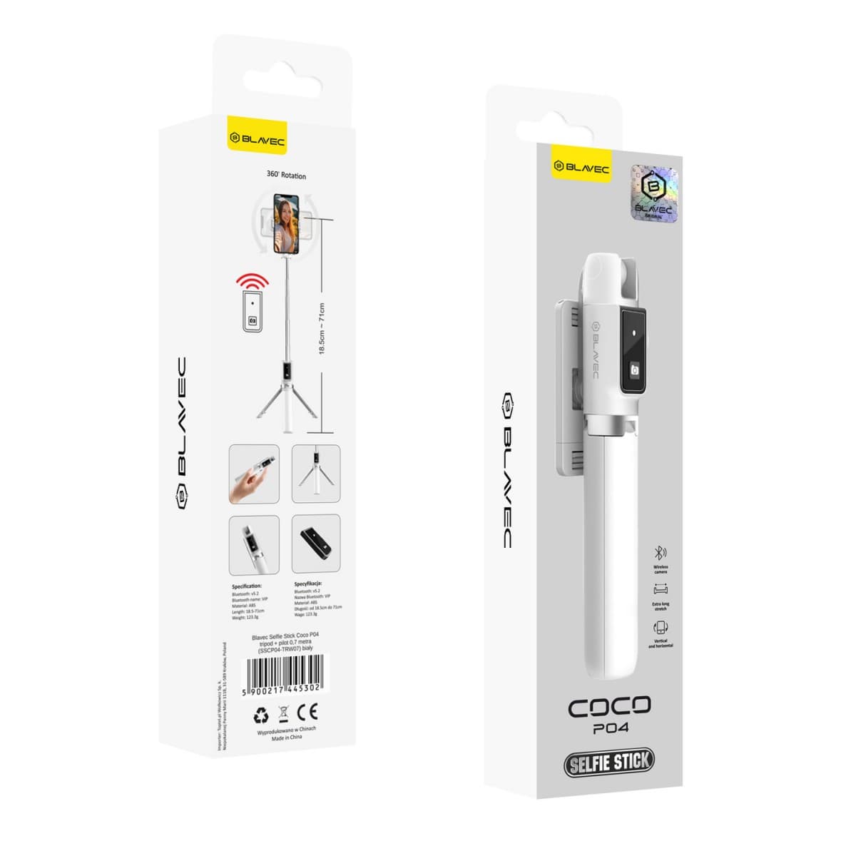 Selfie tripod tyč Blavec Coco P04 Bluetooth 0,7 m (SSCP04-TRW07) bílá - náhled 1