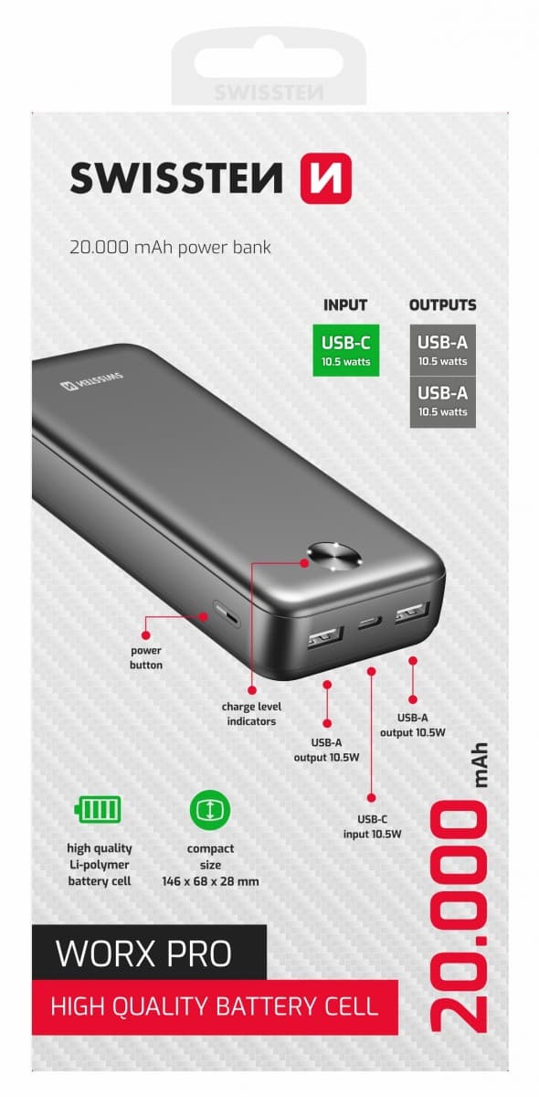 Powerbank Swissten 20000 mAh Worx Pro černá - náhled 1
