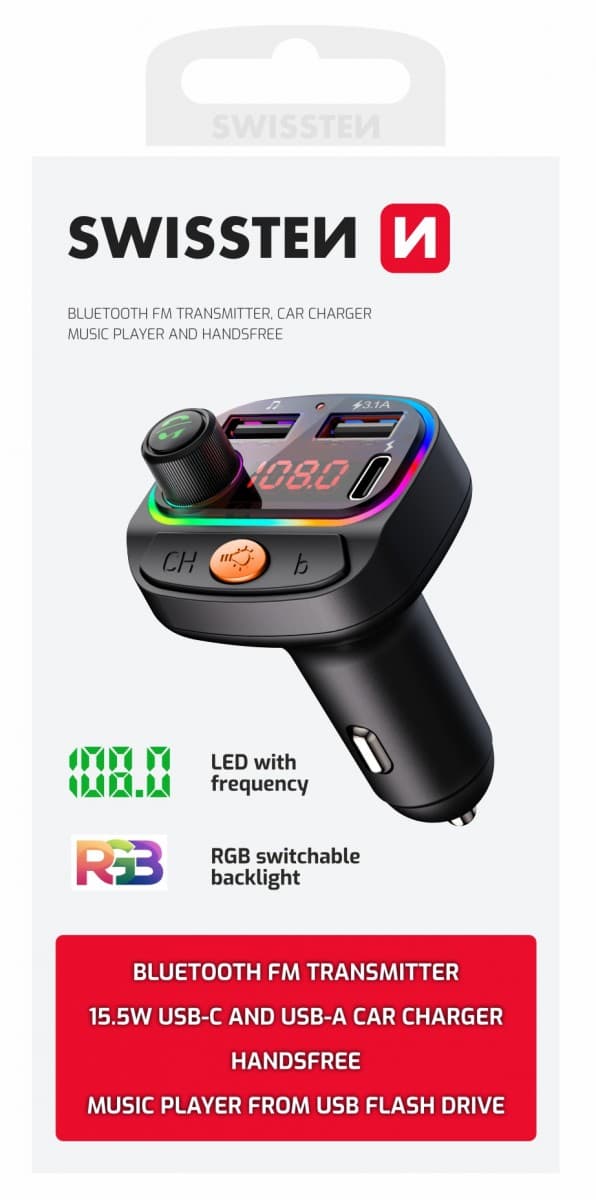FM Transmitter RGB Swissten černý - náhled 1