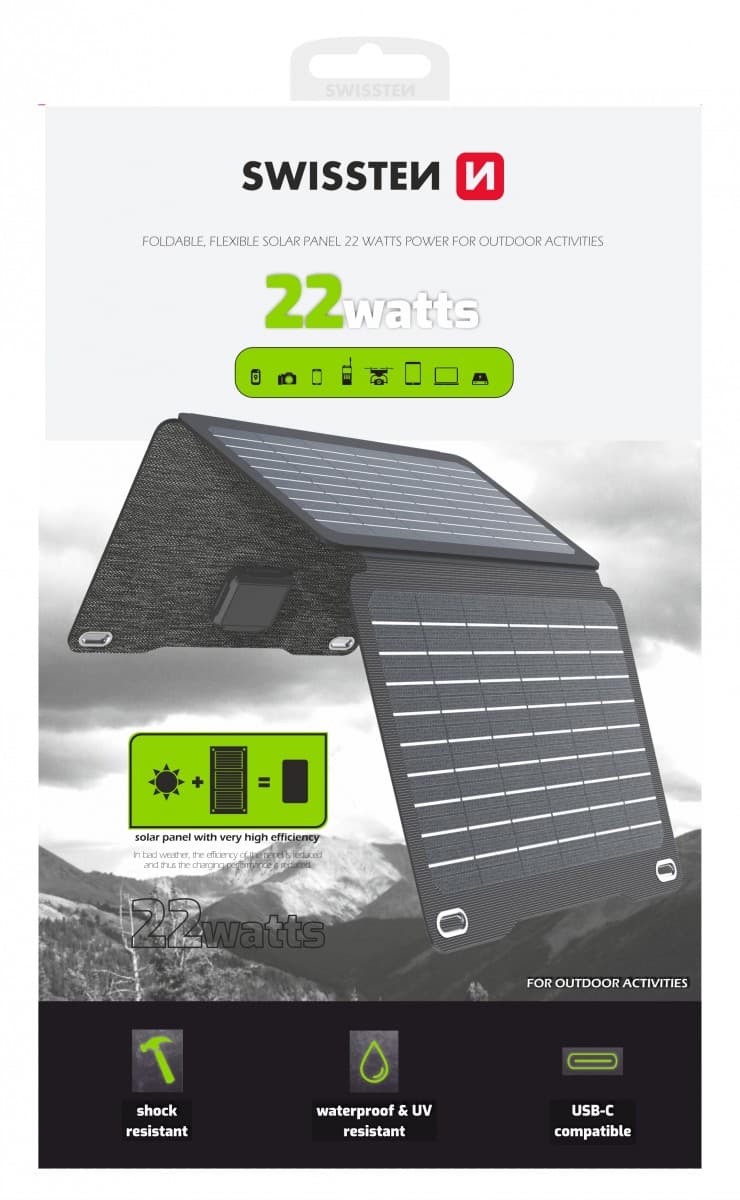 Skládací solární panel Swissten 22W
