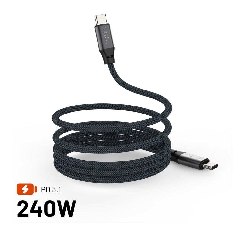 Magnetický nabíjecí a datový opletený kabel FIXED s konektory USB-C-USB-C a podporou PD, 1.2m, USB 2.0, 240W, šedý - náhled 1